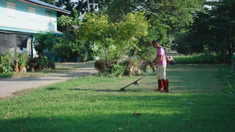 man mowing lawn