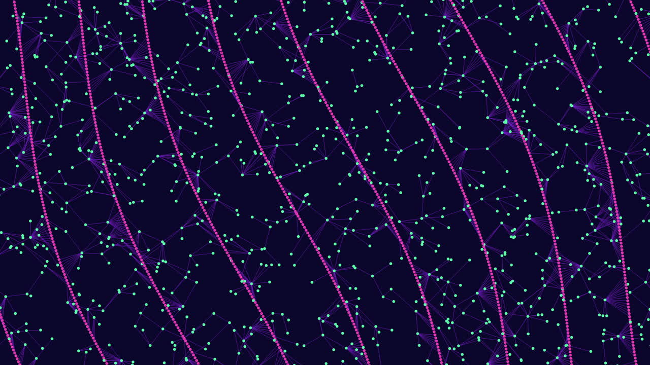 Zigzag pattern symmetrical purple and green lines on dark background