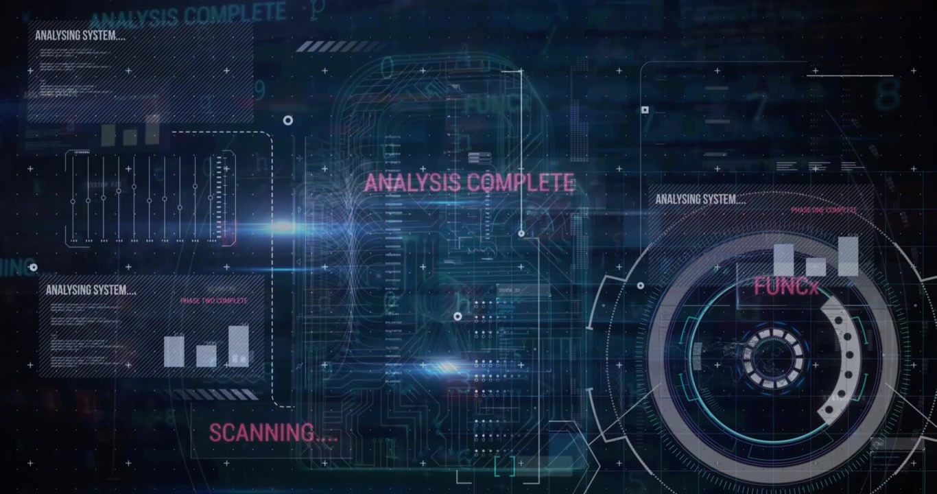 Animation of security padlock over data processing on dark background