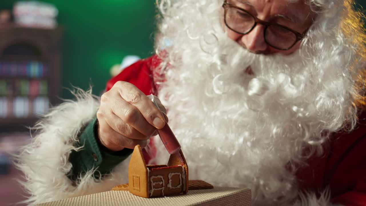 Santa Decorating Gingerbread House