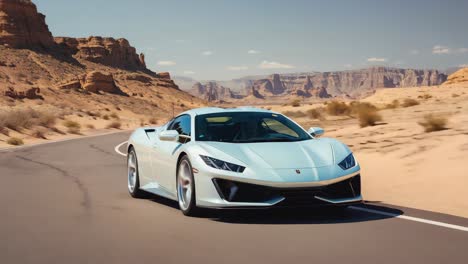 white sports car driving on a desert road