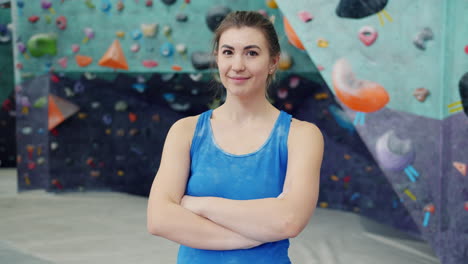 woman at rock climbing gym
