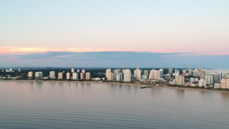 Skyline-of-the-coastline-with-big-buildings-and-hotels-in-Punta-del-Este,-Uruguay