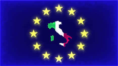 animation of the european union flag.
europe concept with a map of italy created by light rays.italy in europe.