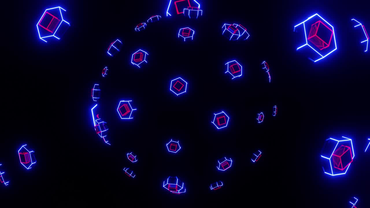 figuras de neón saltando y bailando parpadeando al ritmo de la música.