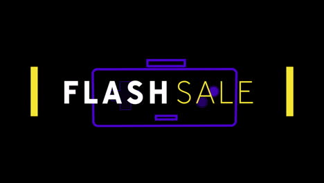 Text for flash sale with purple and yellow accents on black background