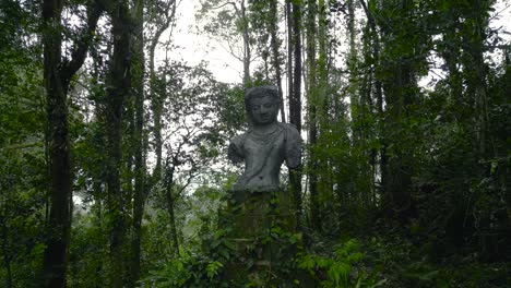 Buddha-Buddhism-Compassion-Wisdom-and-Peace,-Bodhisattva-Avalokitesavara-Bronze-Statue-in-the-Forest