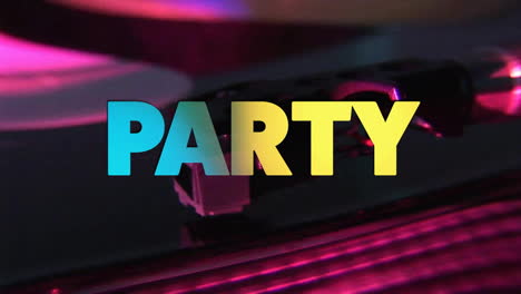 Animation-Von-Partytext-Und-Plattenspieler-Auf-Party-Auf-Schwarzem-Hintergrund