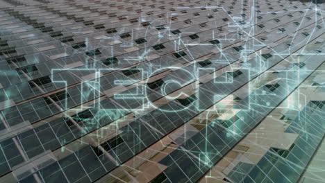 animation of digital network connections overlaying modern glass building facade