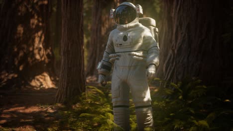 astronauta solitario en el bosque oscuro