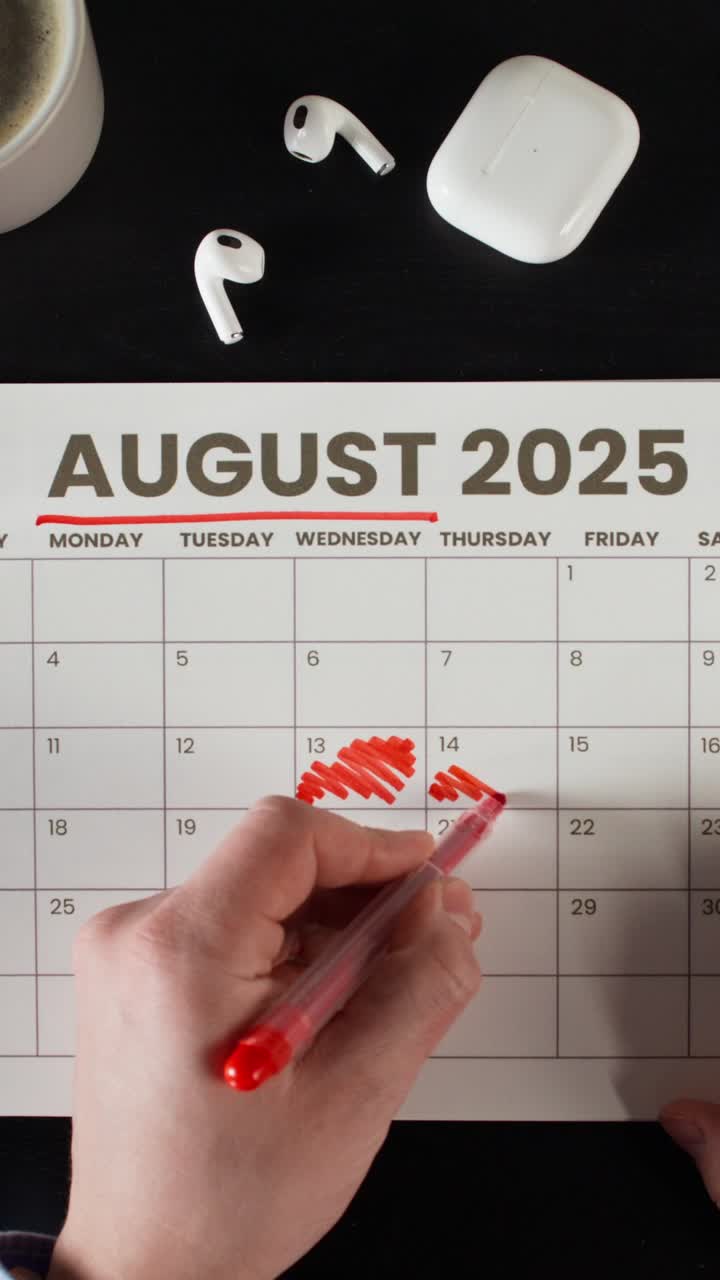 Marking a date on an August 2025 Calendar