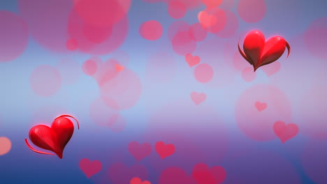 Flying-small-Valentine-hearts-with-red-round-glitters-on-blue-sky