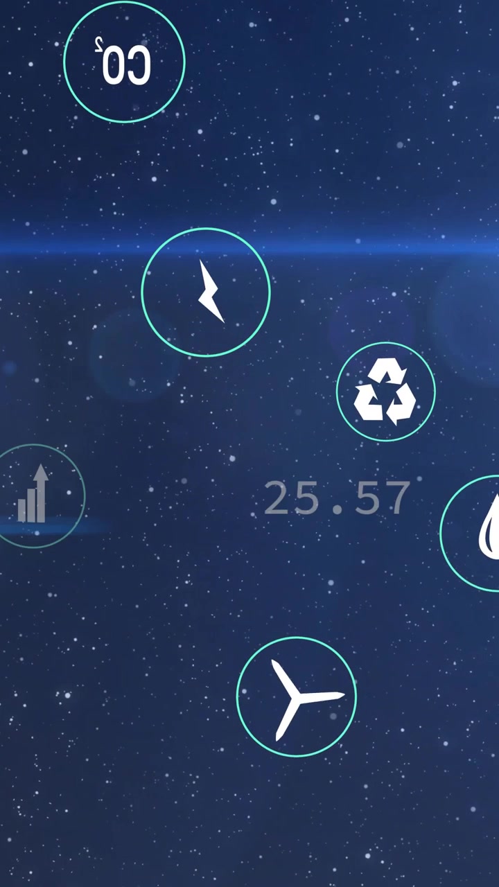 Vertical video: On data update icons centering, dimming, numbers toggling, showing energy metrics
