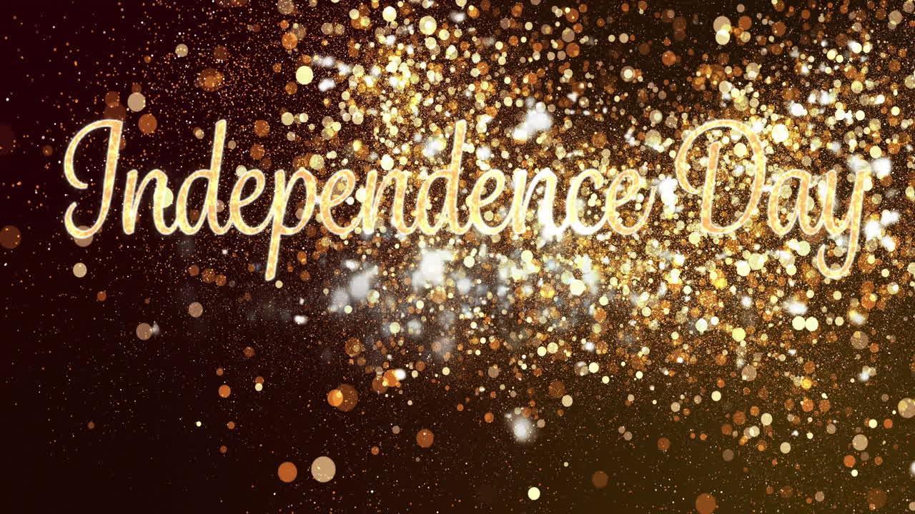 어두운 배경에 황금빛 반이는 독립기념일 텍스트 애니메이션