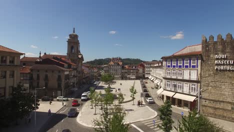 Toural,-Guimaraes-historical-centre,-Portugal.-Aerial-cityscape-view