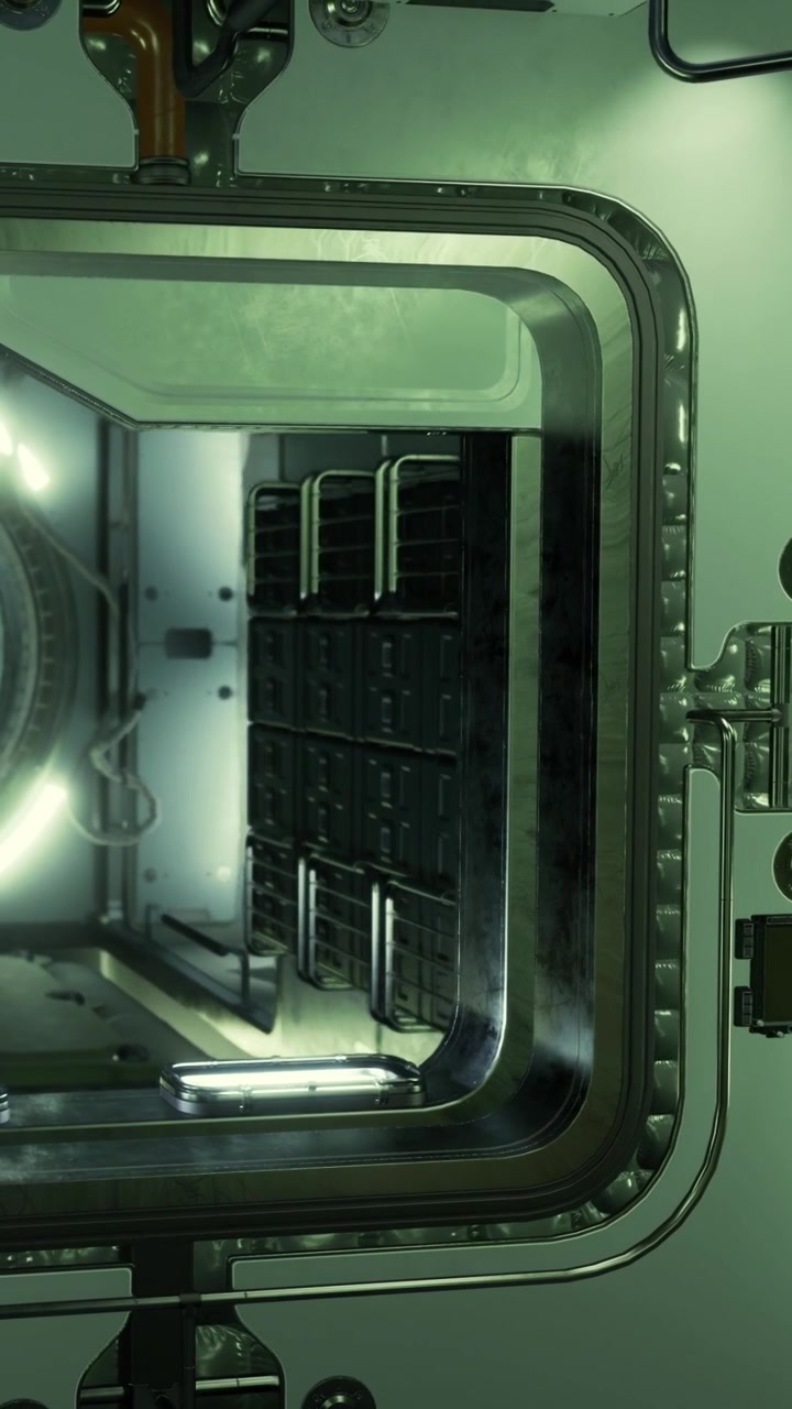 Porta di una macchina futuristica con luci in un'ambientazione ad alta tecnologia.