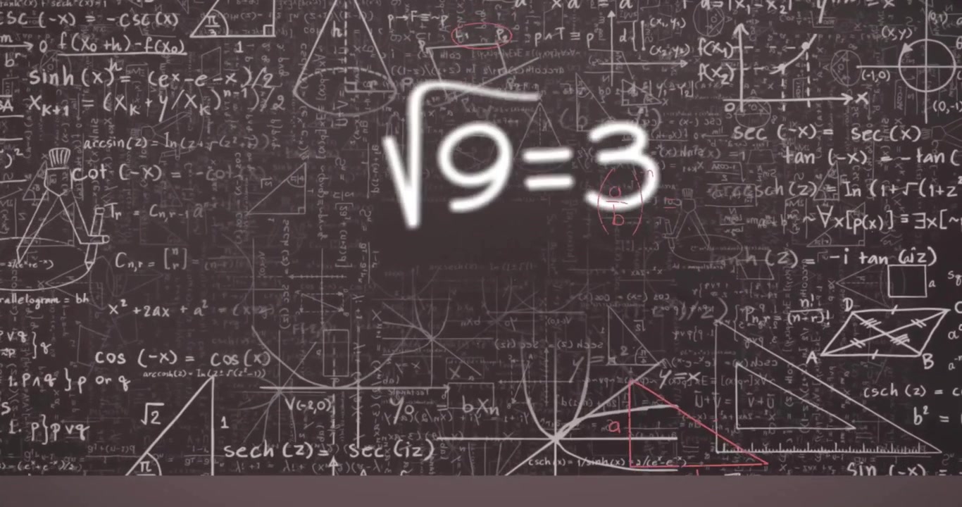 Animated Mathematical Formulas and Geometric Equations on Chalkboard Background