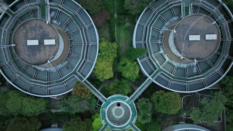 drone aerial view of waterworks pool and tanks, top view