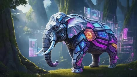 futuristic robot elephant in a forest