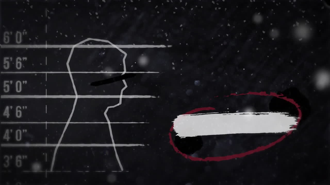 Animation of drawing of man and shapes over snow falling