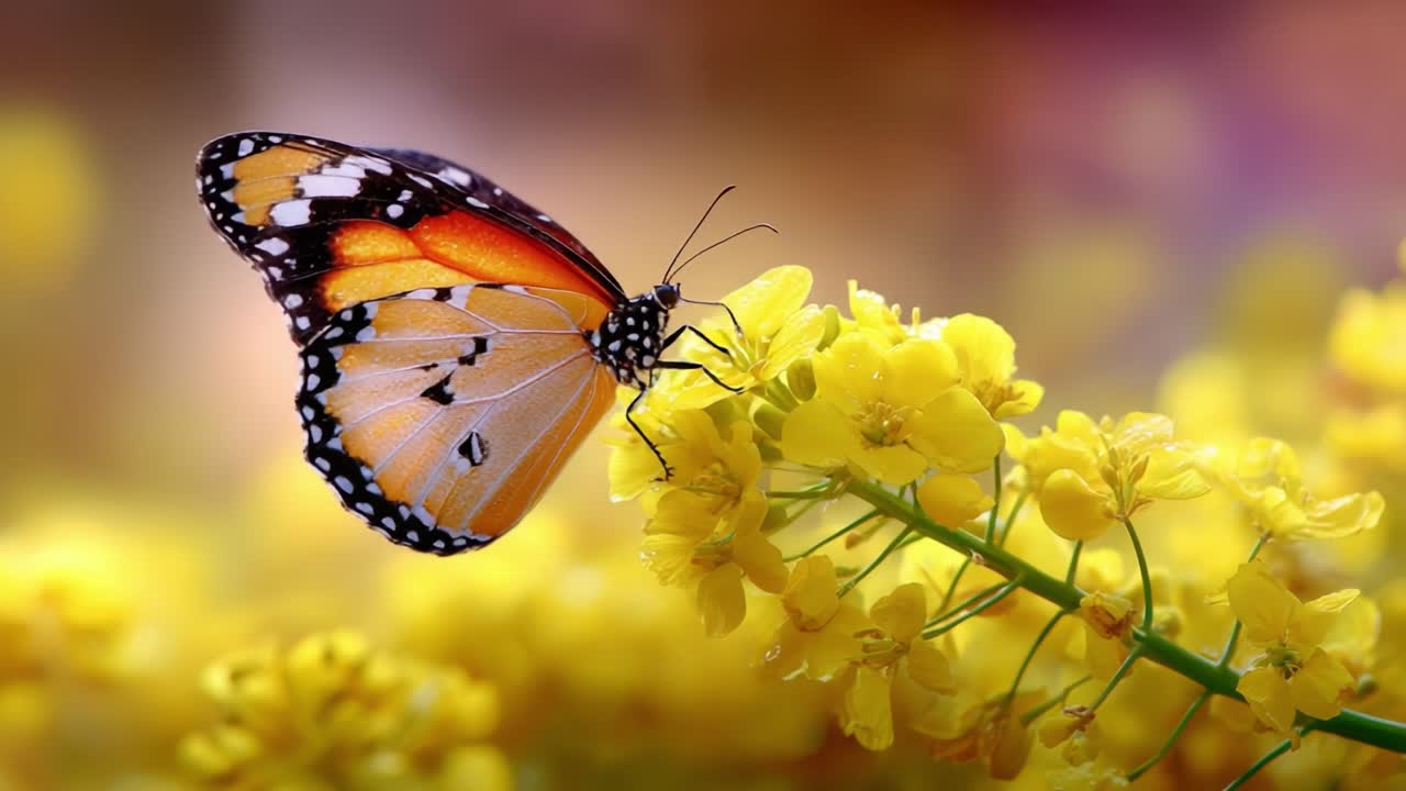 A Vibrant Butterfly Resting on Yellow Flowers: Capturing the Intricate Beauty of Nature's Pollinator in a Serene Floral Background