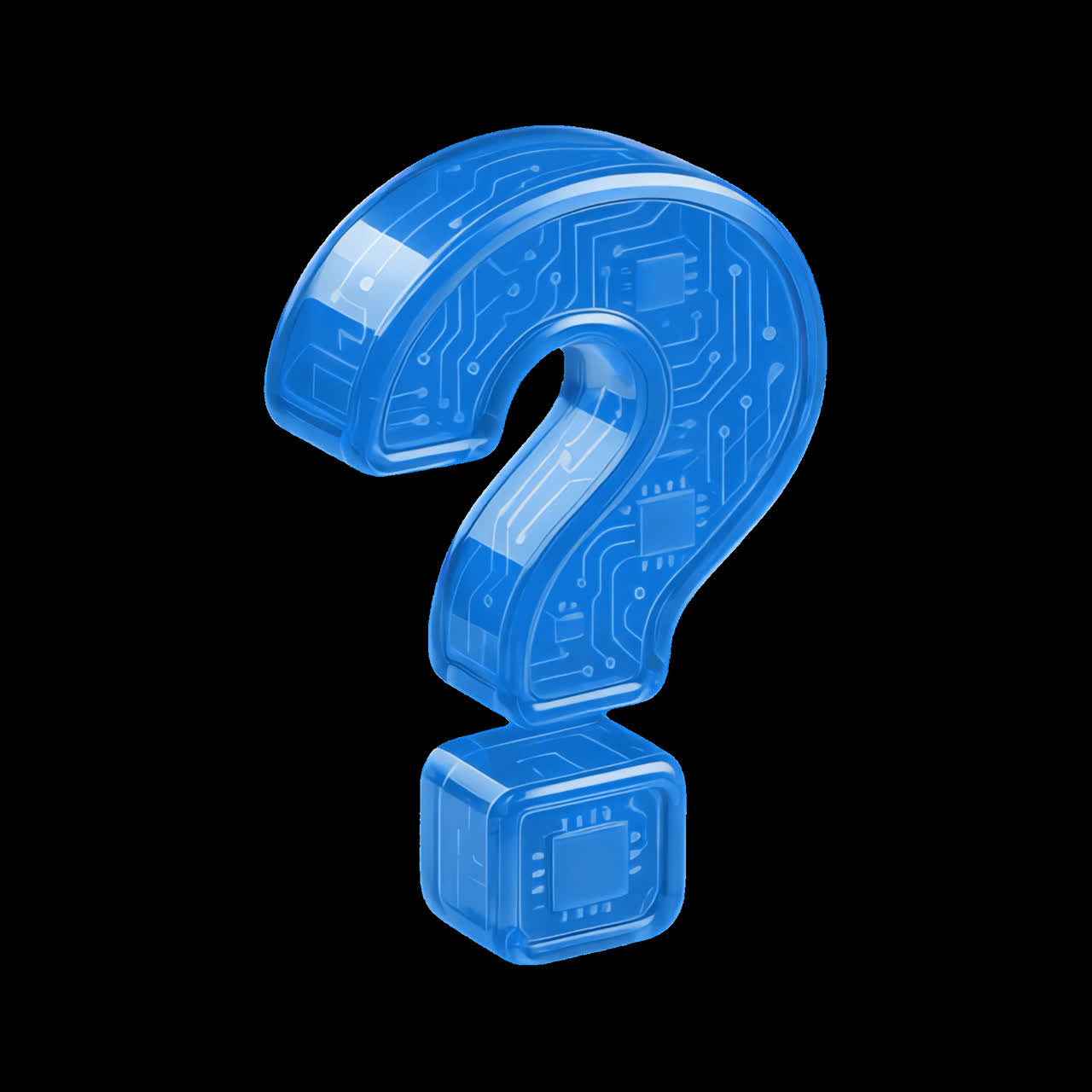 Digital circuit question mark illustration animation isolated asset, transparent 4K video, alpha