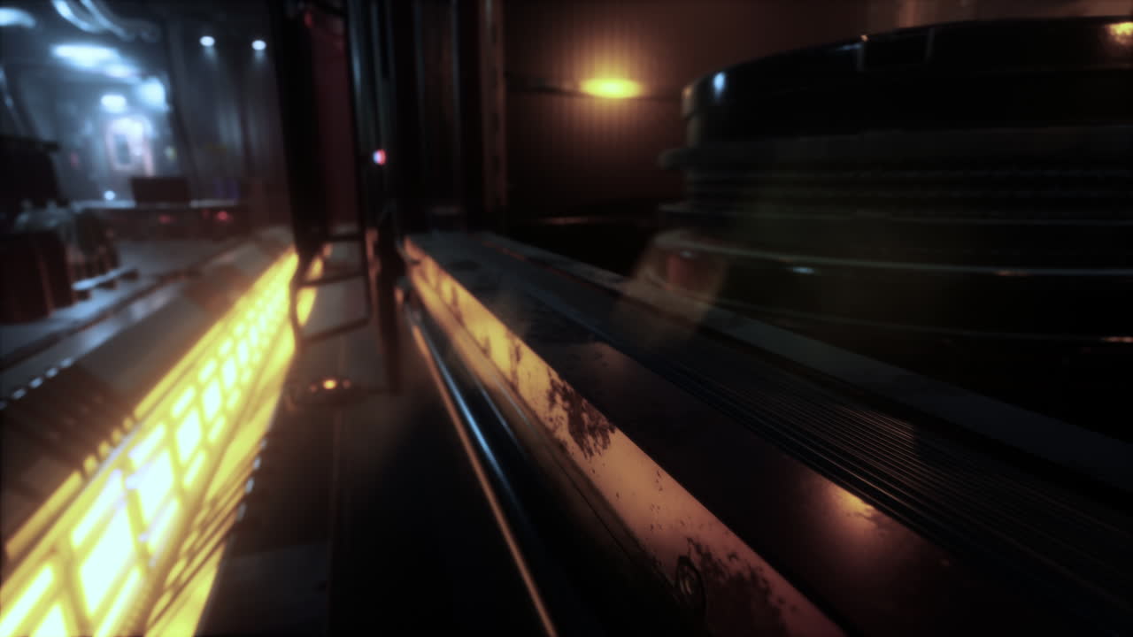 배경 공상과학 인테리어. 공상과학 우주선 복도. 3d 렌더링