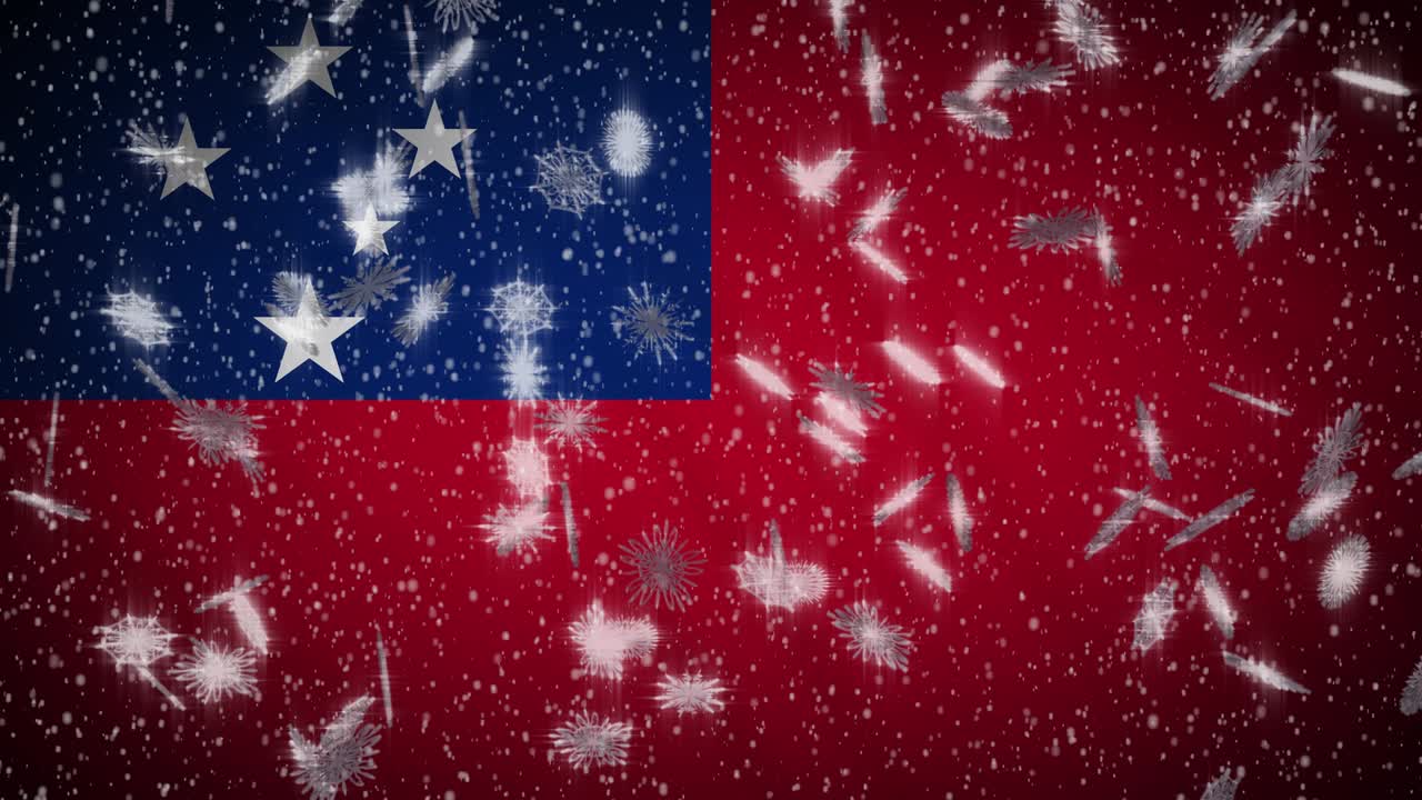 사모아 발: 눈이 떨어지는, 새해와 크리스마스 배경,