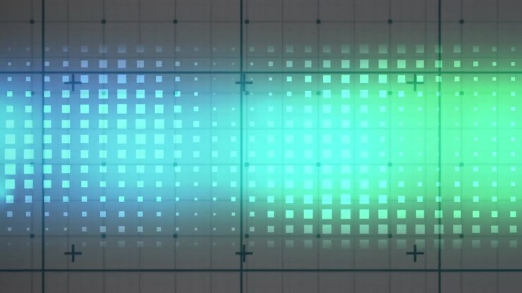Animazione di schermo digitale con luci blu e verdi