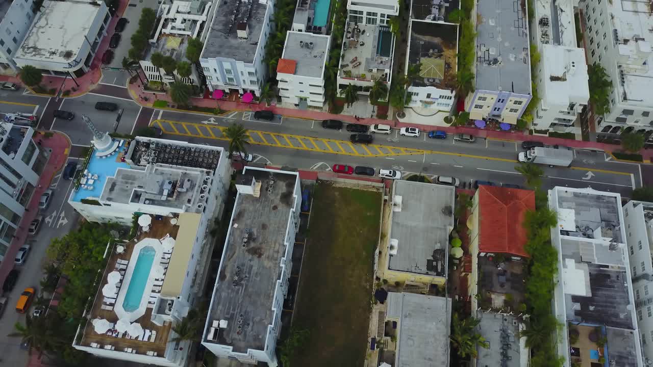 Miami South Beach, Florida USA. Aerial View of Buildings and Hotels With Downtown in Hazy Background