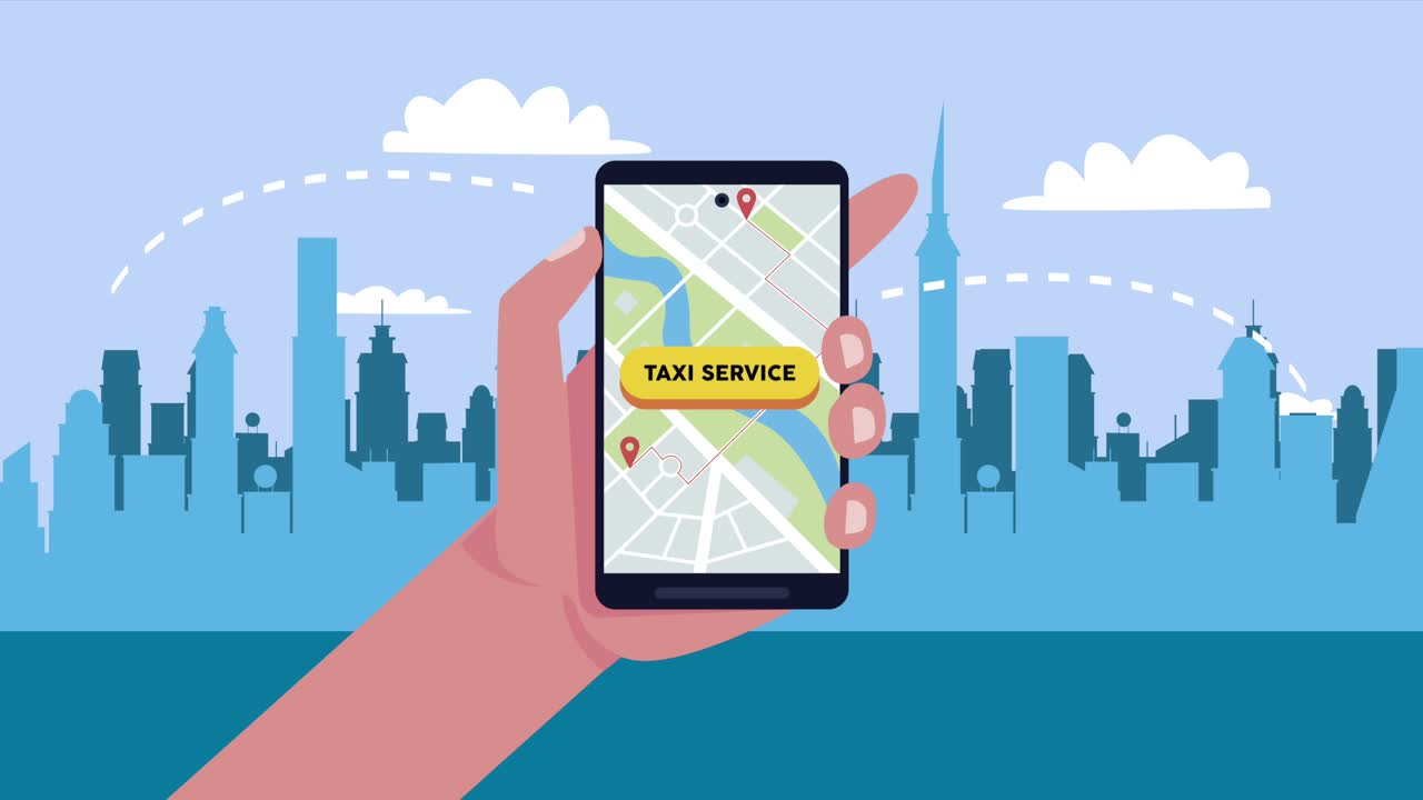 mano usando el teléfono inteligente con la aplicación de taxi