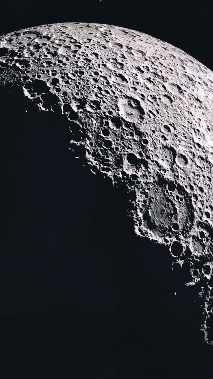 Vertical Shot of Zooming in to the Dark Side of the Moon as the Sun Slowly Reveals the Craters