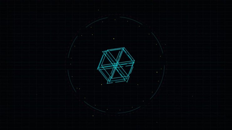 Koyu Izgara Arka Plan Üzerinde Soyut Neon Altıgen Geometrik Animasyon
