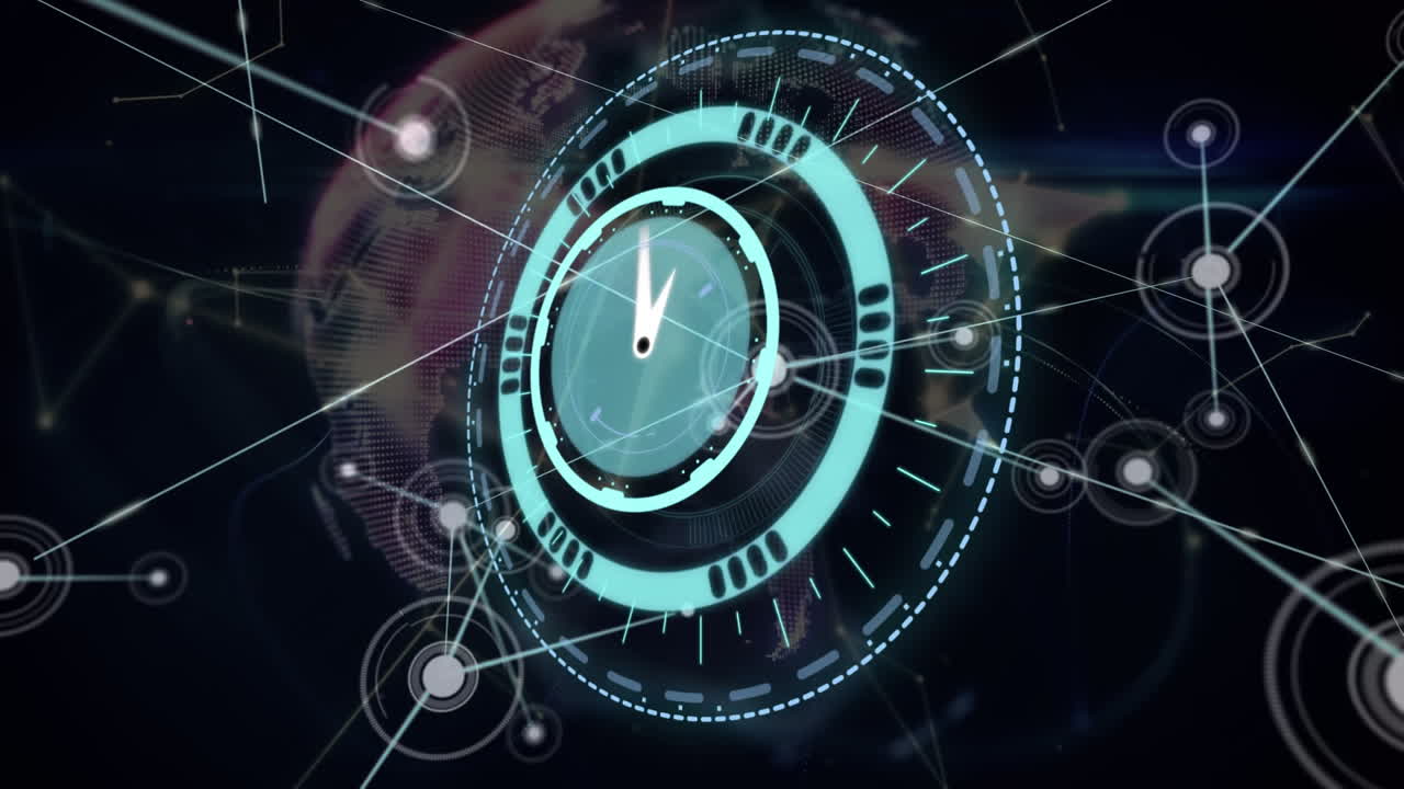 Animation of scope scanning and network of connections over globe