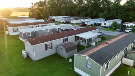 aerial pull back from mobile home in america