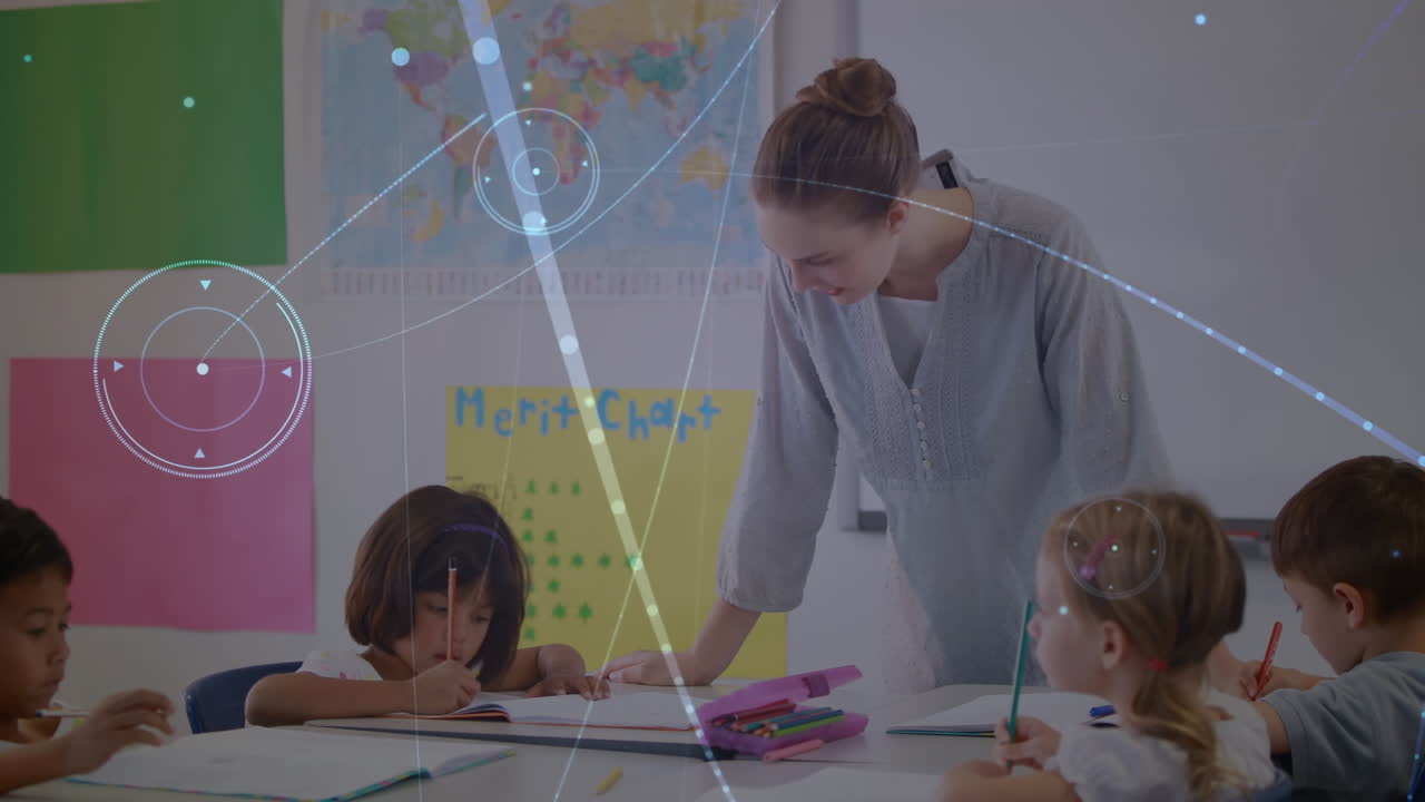 animación de la red de conexiones entre alumnos diversos y maestras caucásicas en el aula