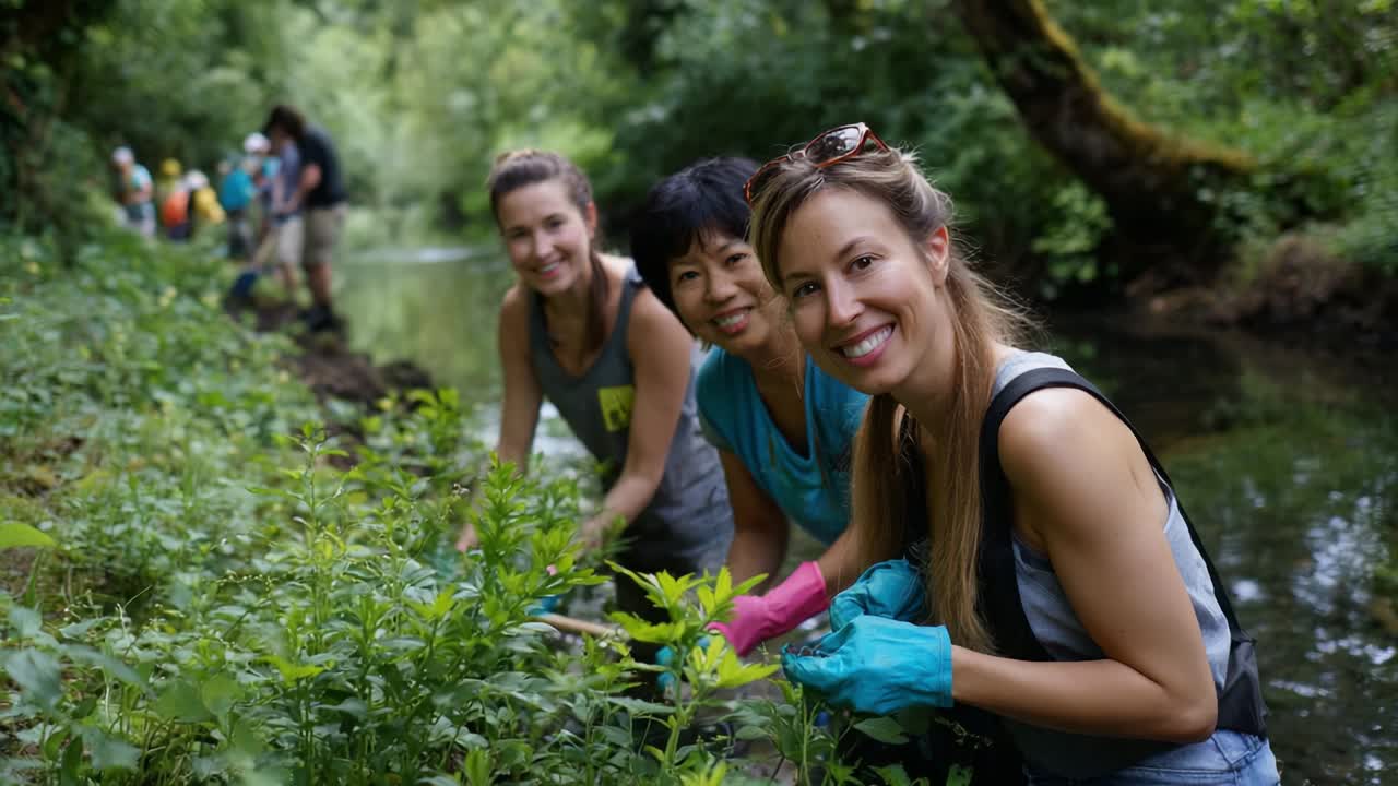 Volunteers Planting Trees for River Restoration