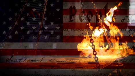 animation of american flag waving over man in the background