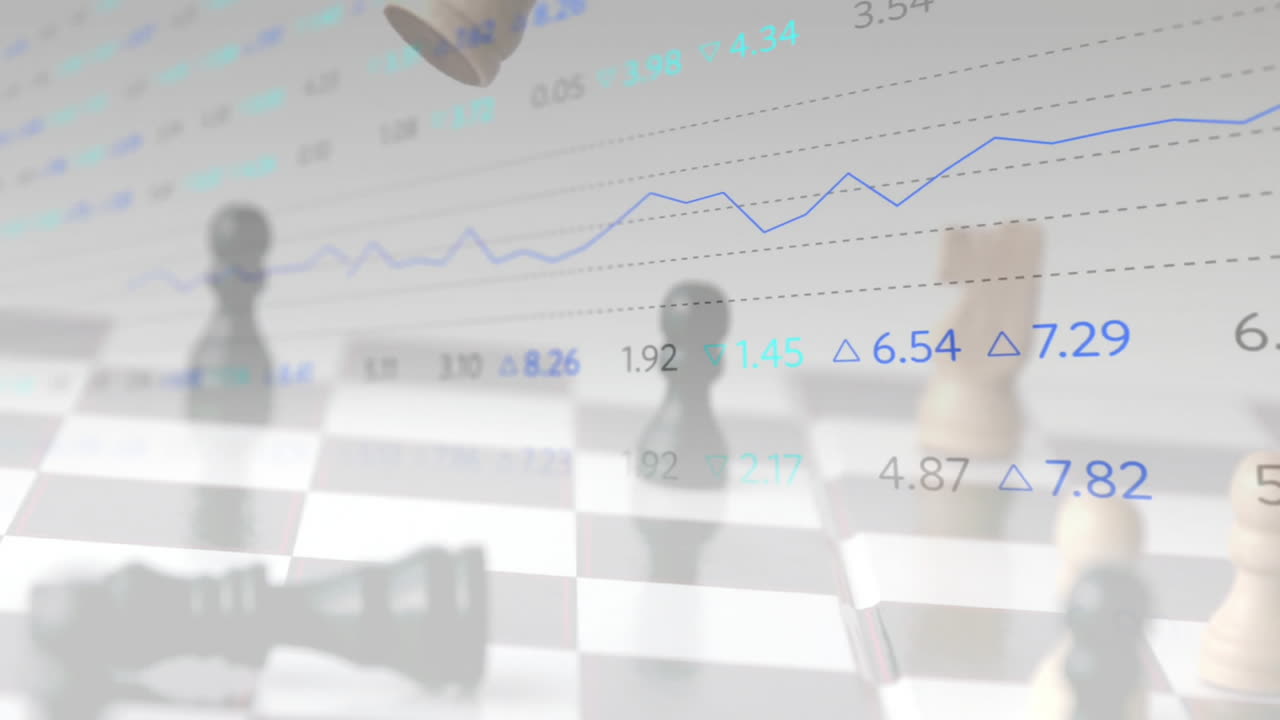 한 체스 조각이 다른 조각을 쓰러뜨리는 데이터 처리의 애니메이션