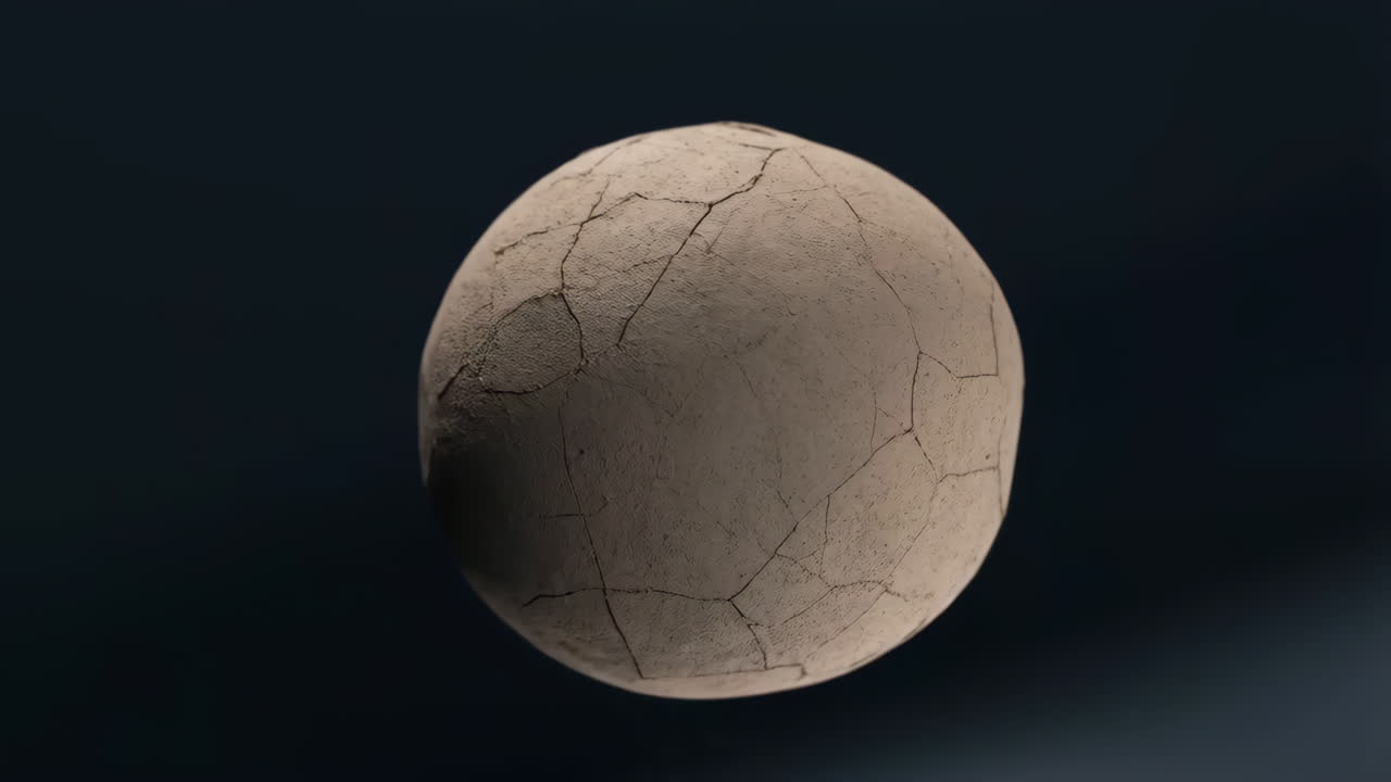 Cracked Textured Sphere on Dark Background