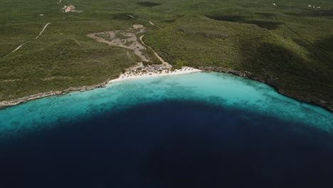 High-altitude-drone-shot-at-the-caribbean-beach-of-the-Kenepa-in-Curacao