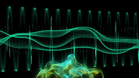 animation of light trails and data processing over black background