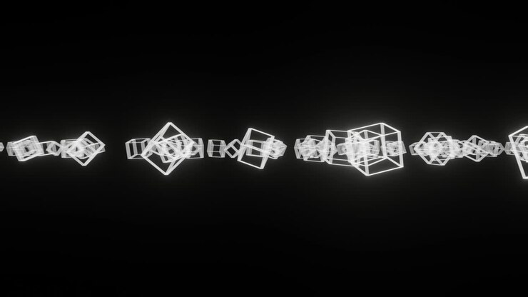 White boxes with neon glowing edges on a black background. Simple creative concept motion graphic seamless looped animation
