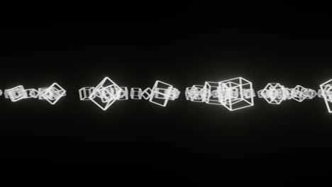 cajas blancas con bordes brillantes de neón en un fondo negro. concepto creativo simple gráfico de movimiento animación en bucle sin costuras