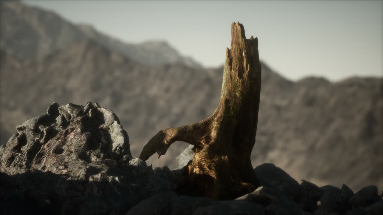 pino muerto en la roca de granito al atardecer