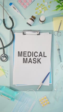 vertical video of medical mask written on medical paper