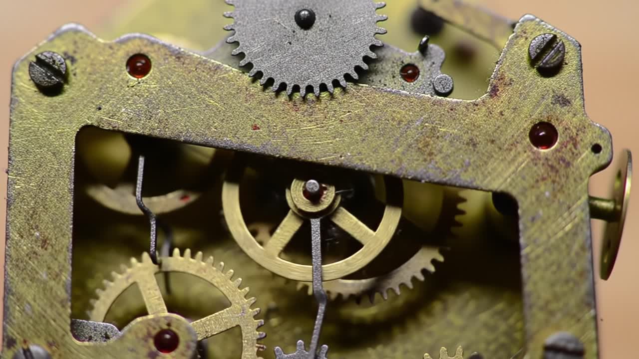 Exploring Intricate Mechanisms: A Close-Up View of Vintage Clock Gears Showcasing the Elegance of Timekeeping Engineering and Craftsmanship