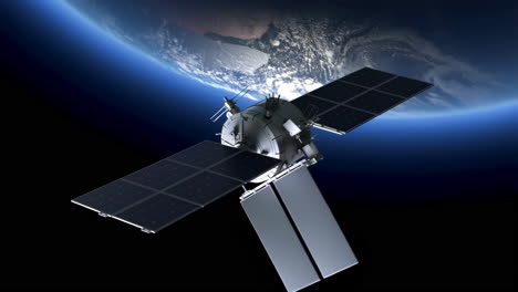 a satellite with solar panels orbiting earth in space