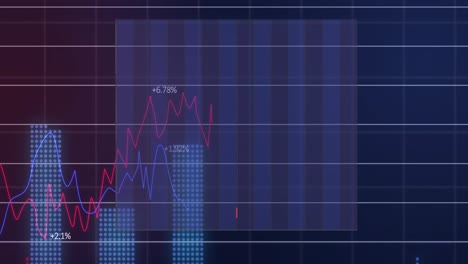 Animación-De-Múltiples-Gráficos-Sobre-Un-Patrón-De-Cuadrícula-Sobre-Fondo-Negro