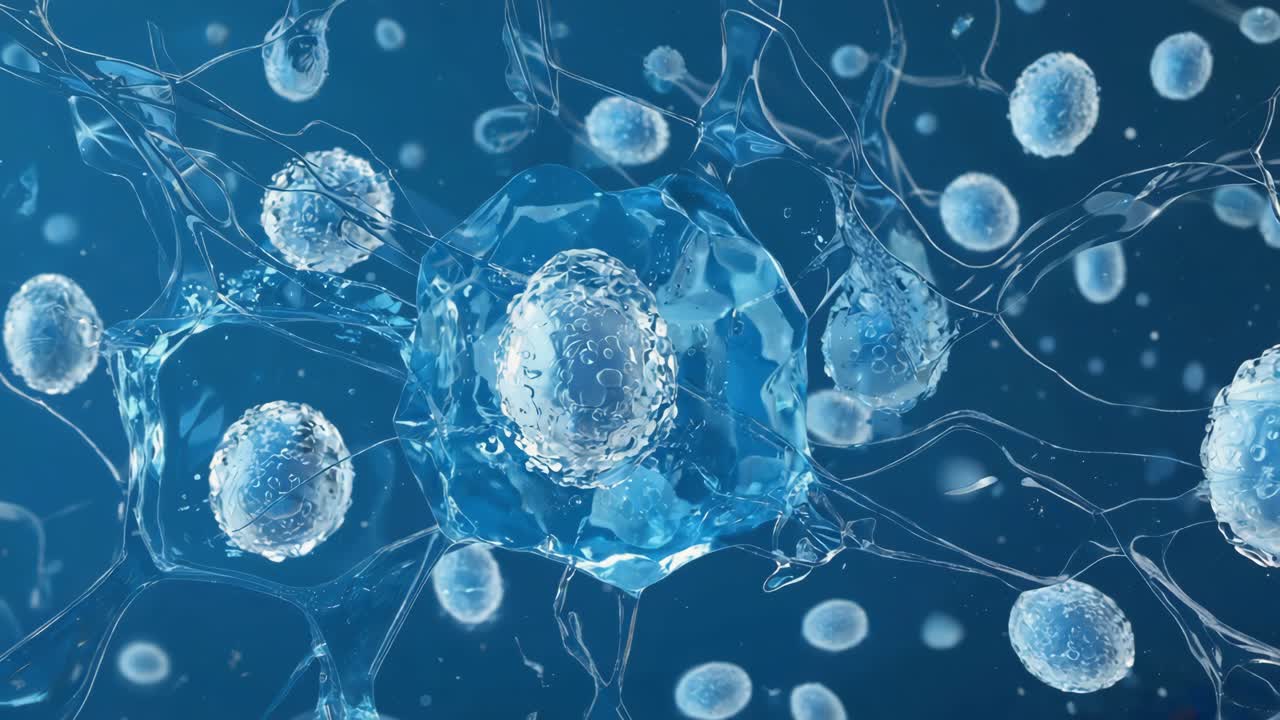 Abstract Microscopic View of Blue Cellular Structures